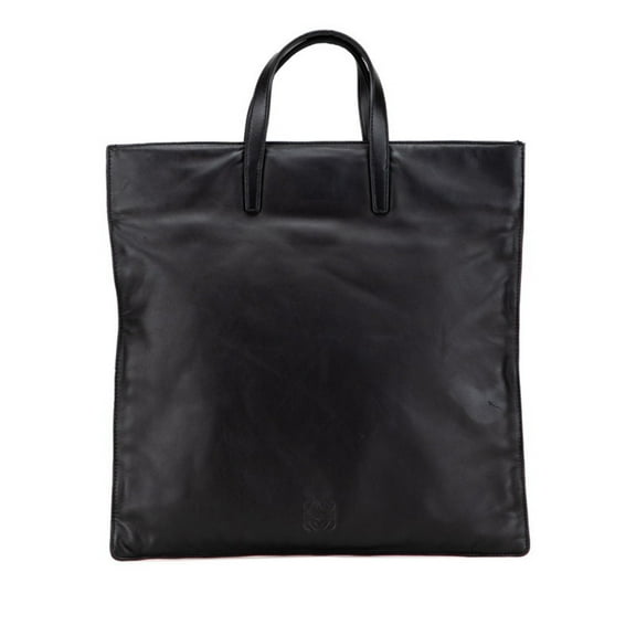 Pre-Owned LOEWE Anagram Handbag Tote Bag Black Leather Women's (Good)