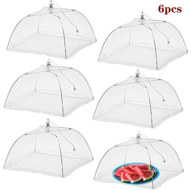 Funda para comida de barbacoa, paquete de 6 carpas de malla emergentes para alimentos, 43 x 43 x 20 cm, protector de alimentos para exteriores plegable y reutilizable, color blanco, ideal para