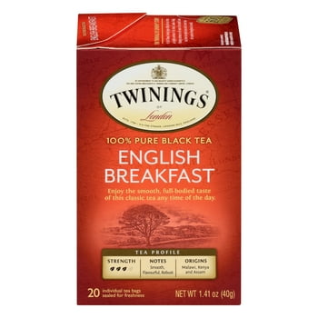 Twinings of London English Breakfast 100% Pure Black Tea Bags, 20 Ct, 1.41 oz