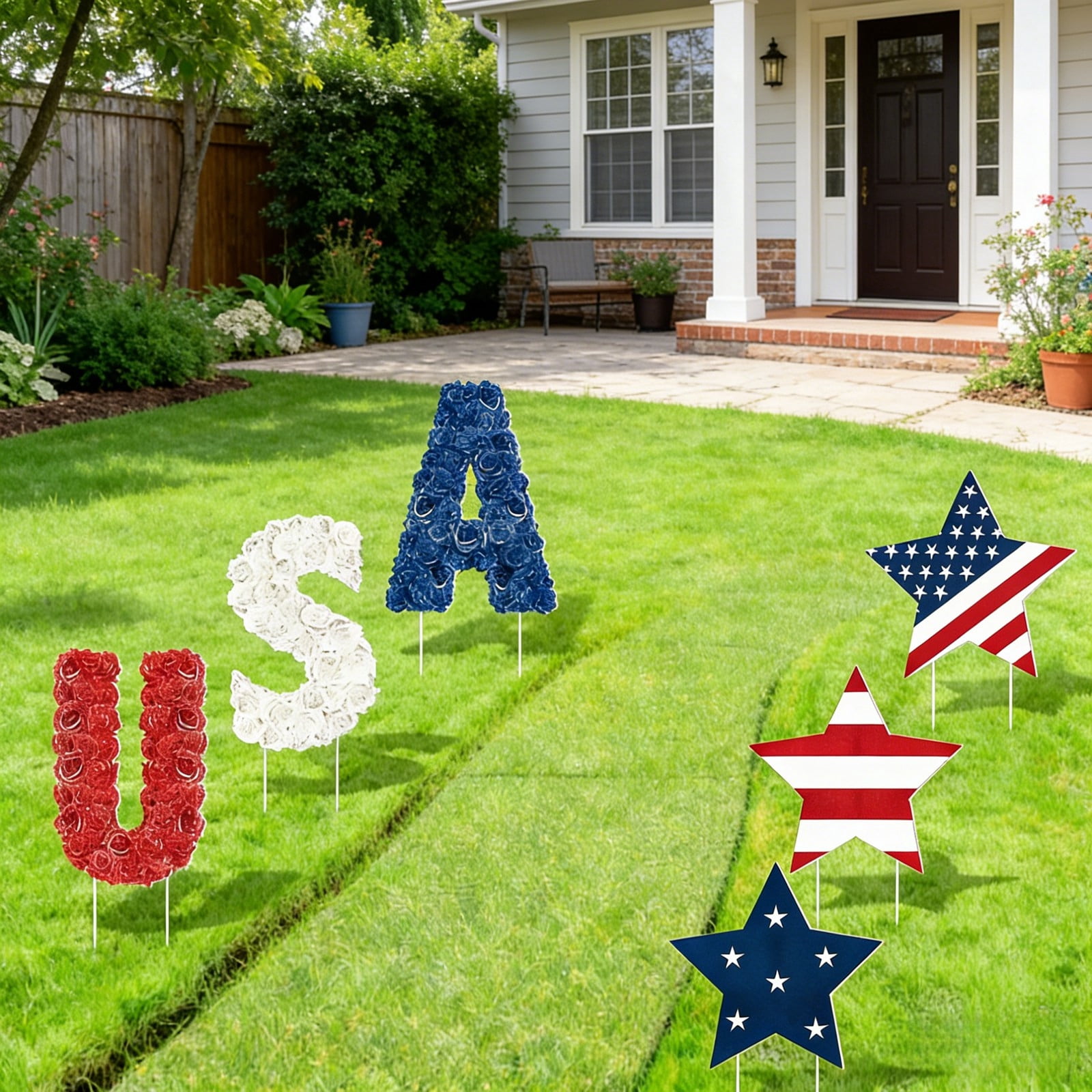 4th Of July Patriotic Yard Stake Signs 6Pcs USA Letter Star Red White Blue Lawn Decoration 250th Anniversary Garden Art for Party