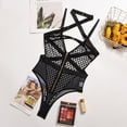 thumbnail image 1 of Femmes Sexy Body Licol Évider Noir Voir à Travers Rompers Zip avant Brodé Sangle Pyjama Sexy d'Une Seule Pièce, 1 of 8