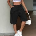 thumbnail image 4 of Kinrui Linen Shorts for Women Summer Knee Length Bermuda Shorts Drawstring Button High Waisted Knee Pants with Pockets Black M, 4 of 9