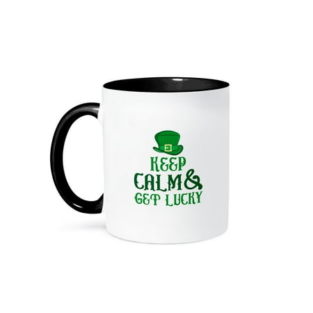 

3dRose Keep calm and get lucky. St. Patricks celebration party charm gift 11oz Two-Tone Black Mug