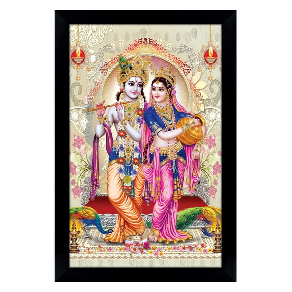 IBA Indianbeautifulart Radha Krishna Picture Frame Religious Poster Black Wall Frame Deity Photo Frame Wall Decor For Home/ Office/ Temple-6 x 8 Inches