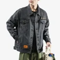 thumbnail image 2 of Abrigo de jeans para hombre con bordado Chaquetas de mezclilla para hombre Azul Hombros anchos Alta calidad Talla L Estilo coreano Diseñador Corea Y2k G, 2 of 5