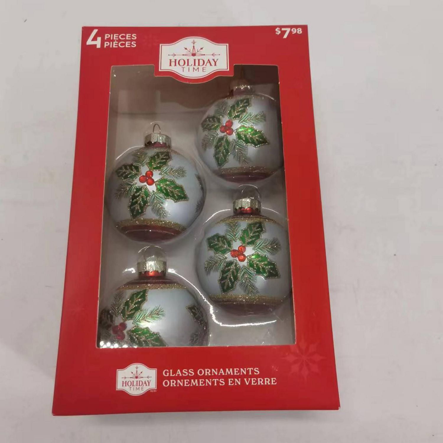 Holiday Time 65mmx 4CT Village Flower Glass Ornament