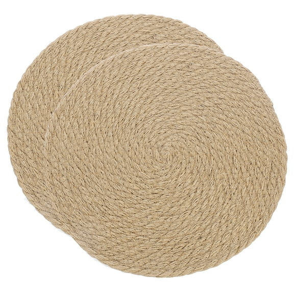 Jute Placemats, 2 Pack 9" x 9" Round Woven Placemats, Natural Farmhouse Jute Braided Table Runner