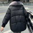 thumbnail image 4 of Hvyesh Winter Jackets for Women Faux Fur Trim Hood Puffer Jackets Warm Zipper Button Padded Coats Thermal Long Sleeve Baggy Coat with Pockets, 4 of 5