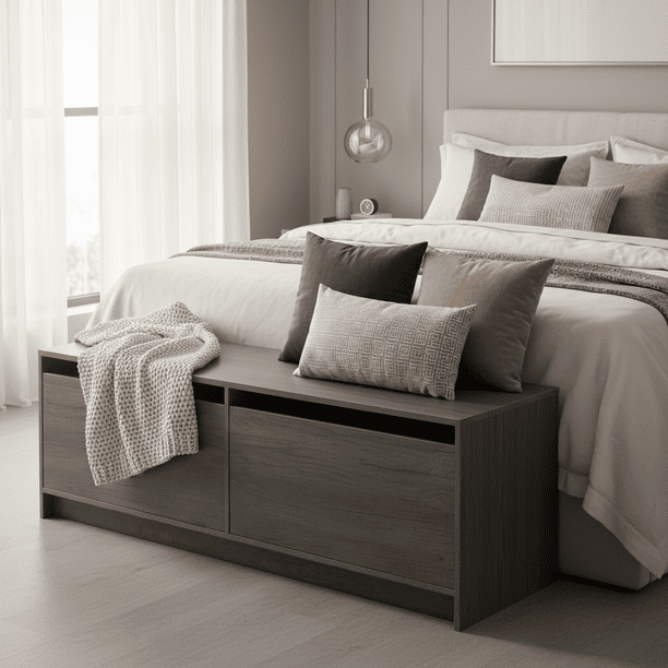 Baúl de Almacenamiento Banca Pie de Cama, Banco Organizador para Recámara, Mueble Multifuncional para Dormitorio.