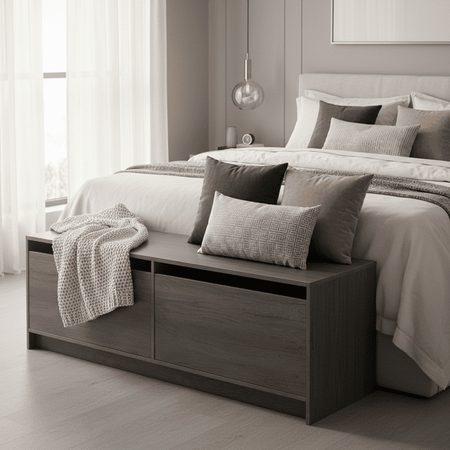 Baúl de Almacenamiento Banca Pie de Cama, Banco Organizador para Recámara, Mueble Multifuncional para Dormitorio.