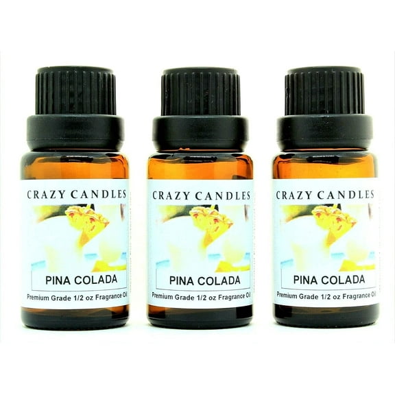 Crazy Candles Pina Colada (Made in USA) 3 Bottles 1/2 FL Oz Each (15ml) Premium Grade Scented Fragrance Oil Made in USA