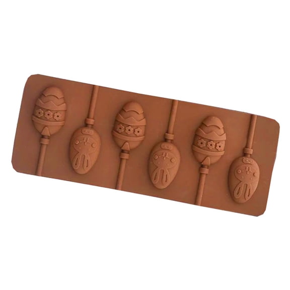 Masteelf 3D Easter Egg Lollipop DIY Chocolate Eggs Silicone Molds Cake Decorating Tools Bakeware French Dessert Mousse Lollypop Mold(Coffee)