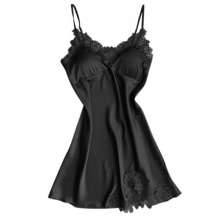 

Sonbest Women Summer New Style Sexy Charming Shoulder Tape Wrapped Chest Lace Decor Nightgowns Black M