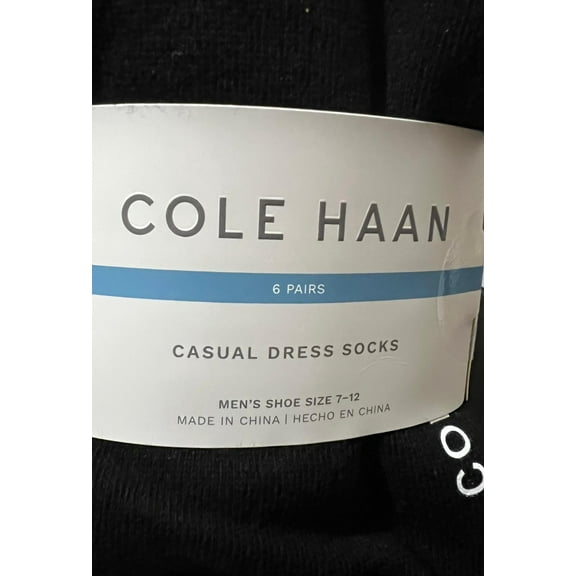 Cole Haan Men's 6 Pair Casual Dress Socks Black Shoe Size 7-12 73% Cotton