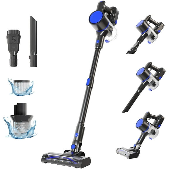CONCETTA Cordless Vacuum Cleaner with Self-Standing, LED Screen, Lightweight Powerful Suction, 6-in-1 Rechargeable for Home Carpets, Pet Hair, Hardwood Floors, Black Blue