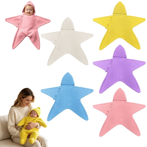 Faraee Funny Crochet Star Baby Sleep Sack Side Button Open Onesie Bag Newborn Wearable Hooded Sleep Blanket for Photo Prop (25.59IN)