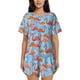 thumbnail image 1 of Fotbe Flamingo Conjunto de Pijama Estampado para Mujer, 2 Piezas, Ropa de Dormir con Camiseta de Manga Corta y Shorts Suaves-Small, 1 of 6