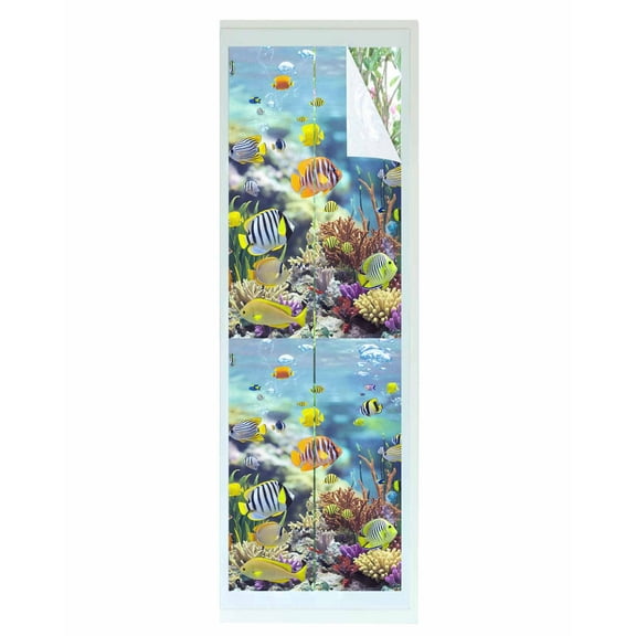 Window Privacy Film Coastal Stained Glass Window Film Decorative Sun Block Window Cover Fish Nautical Summer Beach Ocean Window Clings Static Adhesive Sticker for Bathroom 23.6"x78.7"