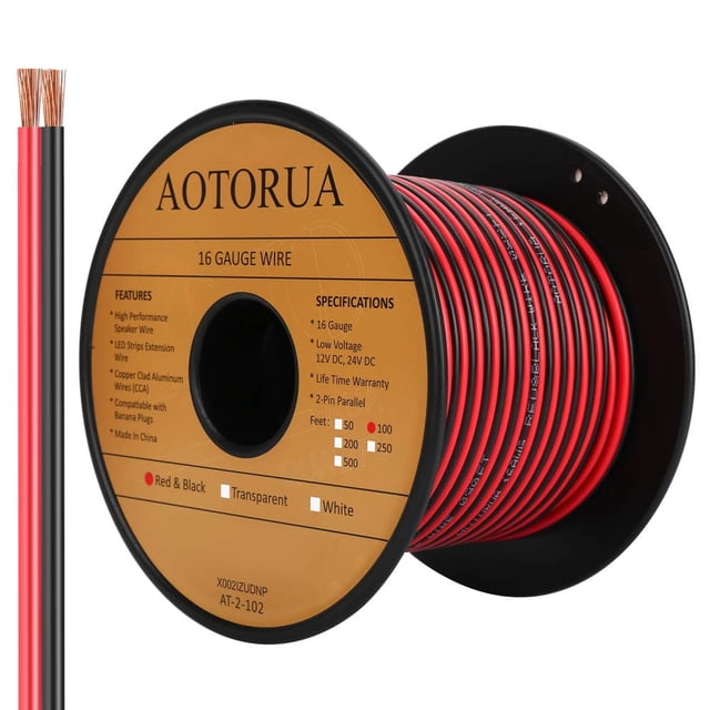 Aotorua 100 Pies Calibre 16/2 Rojo Negro Cable De Conexión Cable Eléctrico 16 Awg 2 Conductores 2 Colores Flexible Paralelo Cremallera Alambre Tiras Led Cable De Extensión 12 V/24 V Cc Cable Para Cint