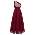 thumbnail image 2 of Rswnyirn Kids Girls One Shoulder Pleated Proms Wedding Party Long Maxi Junior Bridesmaid Dress Burgundy 8, 2 of 6