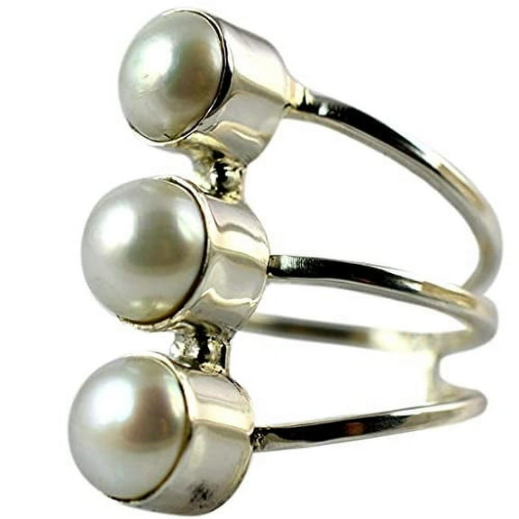 Navya Craft Freshwater Pearl 925 Sterling Silver Handmade Statement Women triple Pearl Ring, Pearl Jewelry Size 11.0
