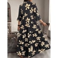 thumbnail image 2 of Black Floral Print Long Sleeve Maxi Dress With Tiered Skirt And Mock Neck For Women, 2 of 6