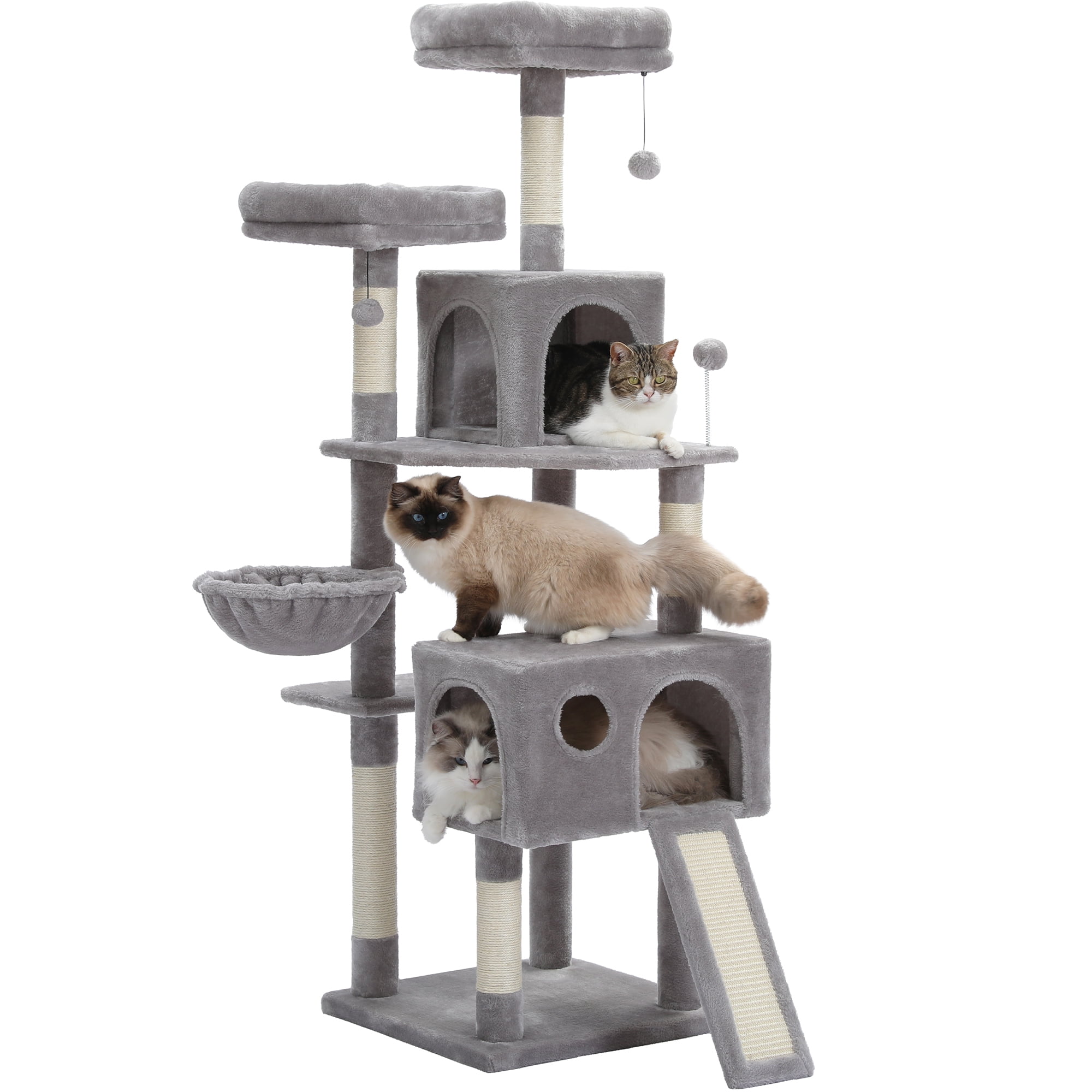 Pefilos 64" Multi-Level Cat Tree Tower for Large with Hammock, Plush Cat Condos for Indoor Cats, Gray Pefilos 64" Multi-Level Cat Tree Tower for Large with Hammock, Plush Cat Condos for Indoor Cats, Gray