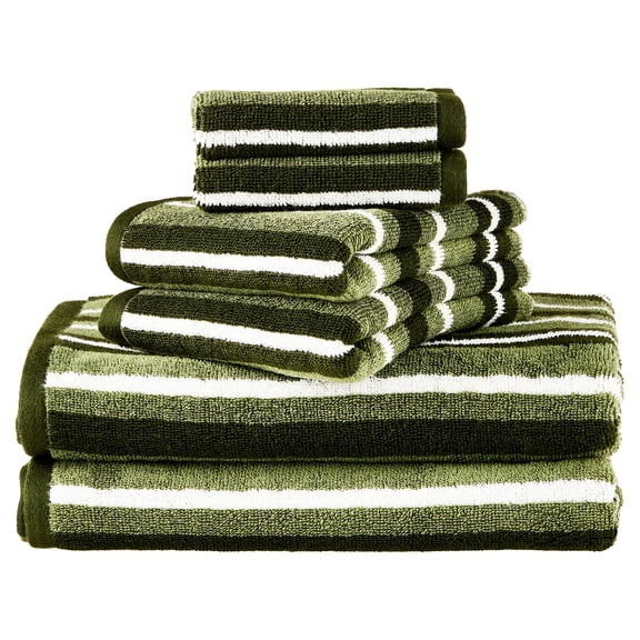 Mainstays 6-Piece Cotton Striped Towel Set, Green
