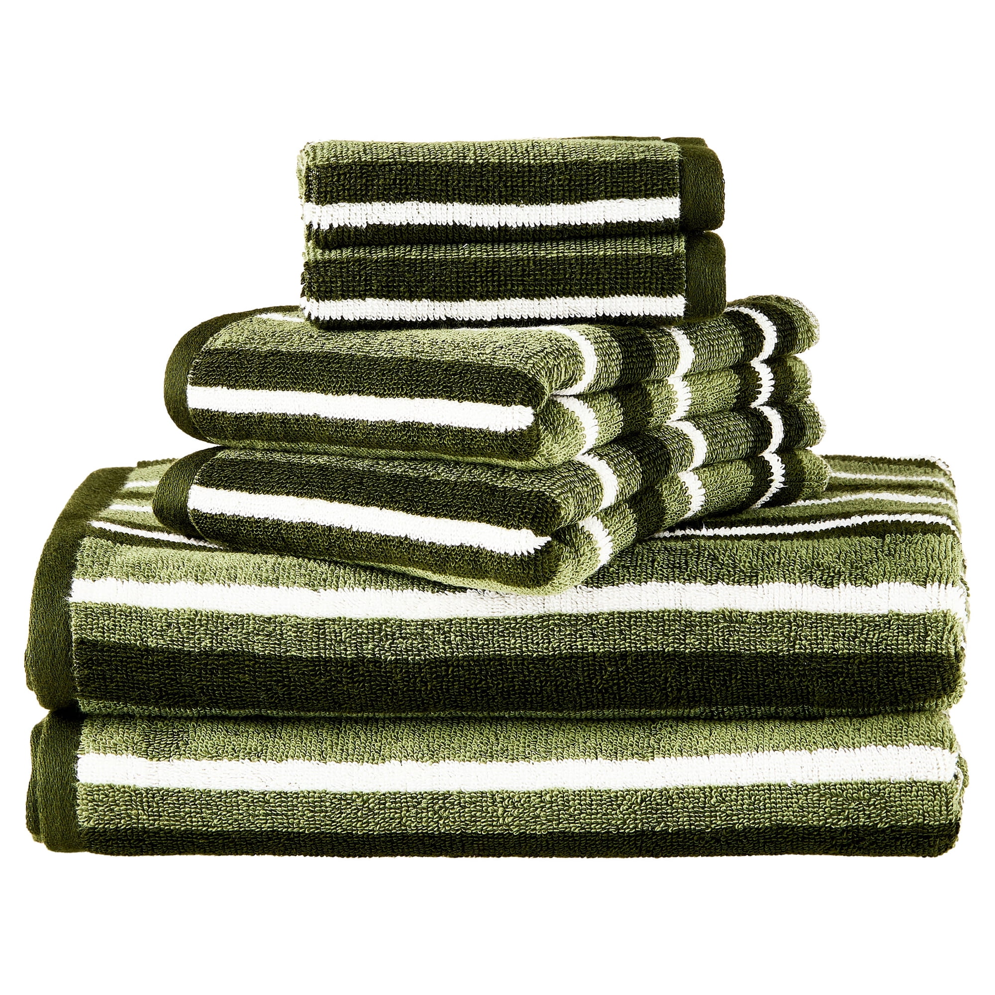 Mainstays 6-Piece Cotton Striped Towel Set, Green