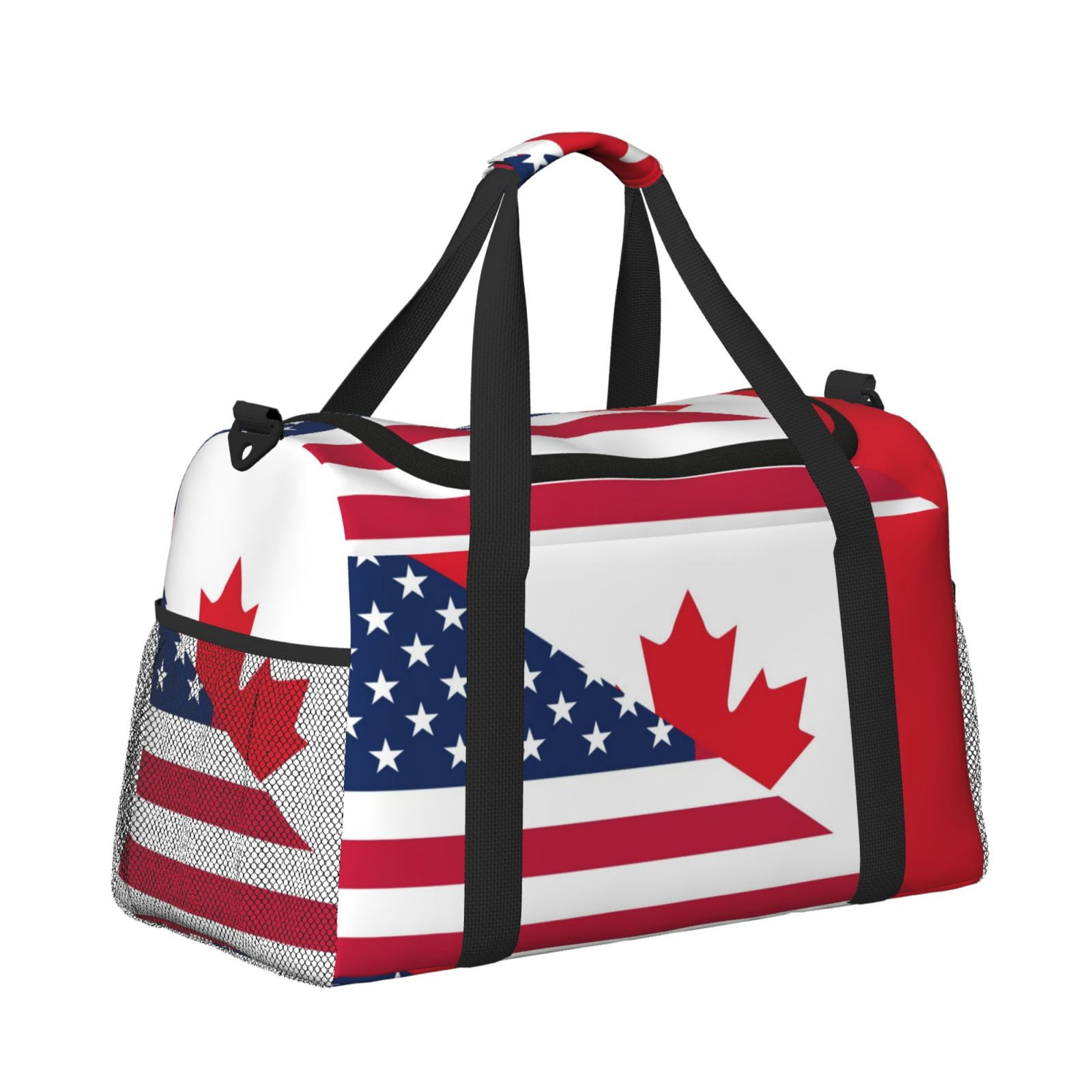 Fuzoiu USA Canada Flag Print Travel Duffle Bag,Carry On Tote Bags,Duffel Bag,Sport Gym Bag, Hospital Bag for Labor and Delivery, Overnight Bag,Luggage Bag