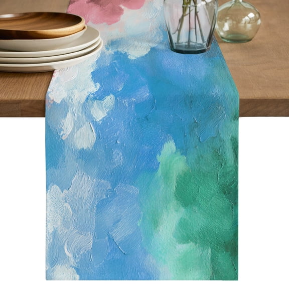 Table Runners 70 Inches Long Dress Scarves, Blue Pink Ombre Farmhouse Coffee/Dining/Kitchen Table Decor, Holiday Table Runner, Abstract Art Clouds Artwork 13x70 Inch