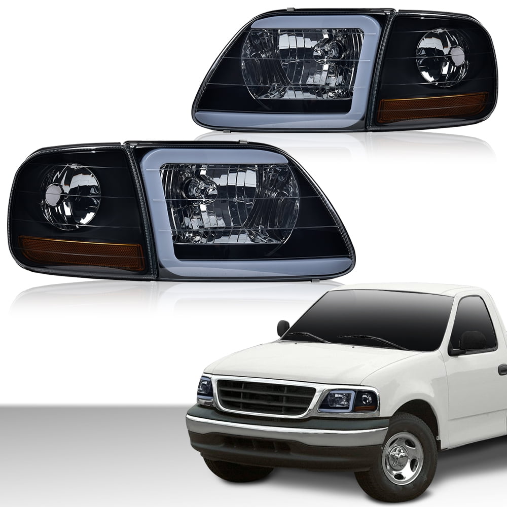 PIT66 LED Headlights Headlamps Black/Smoked Fit for 1998-2003 F150/1997-2002 Ford Expedition/1997-1999 F250