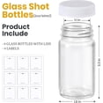 thumbnail image 2 of 9 Pack 2 oz Glass Shot Bottles w/ White Lids & 9 Labels - Small Clear Jar for Ginger, Wellness Shot, Juice, Sample, Whiskey - Travel Essentials Mini Bottles - Wide Mouth, Leakproof, Dishwasher Safe, 2 of 7