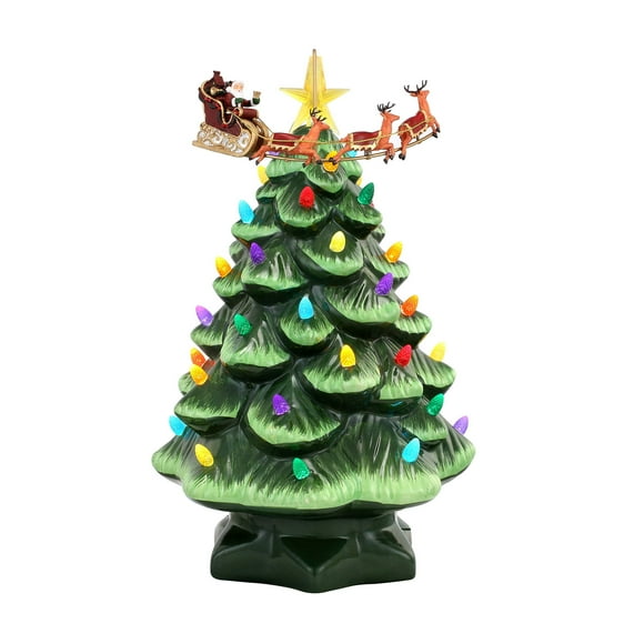 Mr. Christmas Arbre de Noël Nostalgique en Céramique avec LED, 14 Pouces, Père Noël & Renne