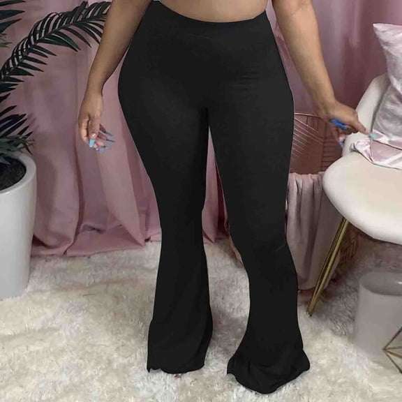 Lroveb Flare Leg Pants for Women, High Waisted Flared Workout Yoga Pants, Womens Fashion Ladies Casual Solid Slim Colour Tight Pants Trousers Black