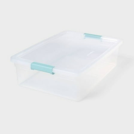 32qt Clear Plastic Storage Bin with Secure Latches – Stackable Organizer