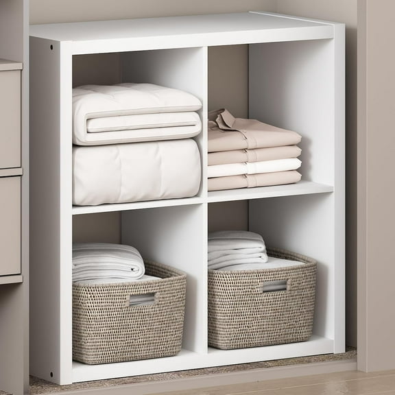 Cubic Open Back Multipurpose Clothing & Closet Storage Organizer Shelf, 4-Cube, White