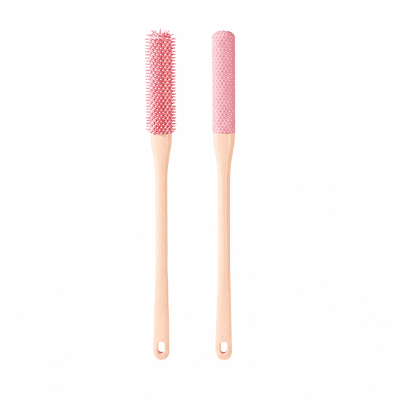 Ouxumoll 2-Piece Toe Brush Set for Shower, Long Handle Soft Silicone Foot Cleaner and Exfoliator, Pink Foot Scrubber for Dead Skin and Toe Gaps, Easy to Hang