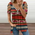 thumbnail image 2 of Peruvian Textile Pattern Womens Summer V Neck Zipper Top Short Sleeve T Shirt Off Shoulder Top Casual Classy Loose Shirts, 2 of 7