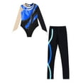 thumbnail image 3 of YEAHDOR Kids Girls Gymnastics Fitness Outfit Long Sleeve Metallic Leotard with Stripes Pants Jogging Skating Suit Royal Blue 16, 3 of 5