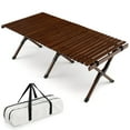 thumbnail image 1 of Gymax Table de Camping Portable Pliable en Bambou avec Sac de Transport Extérieur et Intérieur Café, 1 of 10