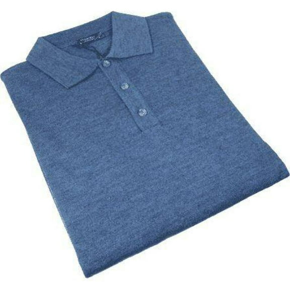 Men PRINCELY Soft Merinos Wool Sweater Knits Lightweight Polo 1011-40 Denim Blue