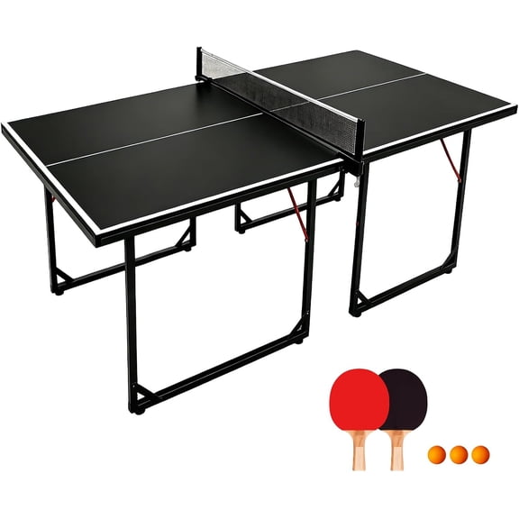 HooKung 6ft Ping Pong Table Foldable Table Tennis Table for Indoor Outdoor with Net, Table Tennis Paddles and Balls, Multi-Use Family Game Table for Kid Teenager Adult