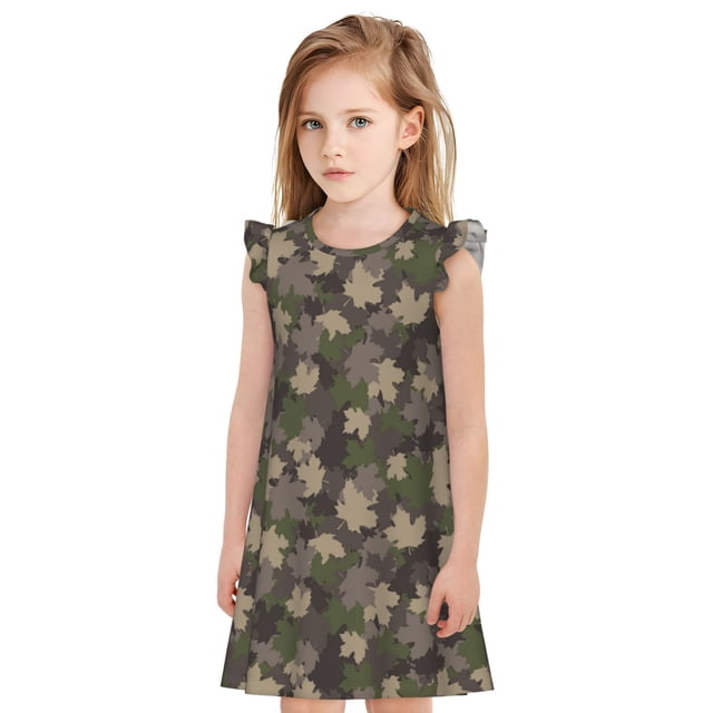 Vsdgher Camouflage Érable pour Filles Chemises de Nuit Manches Courtes à Volants Robe de Nuit Pyjama pour Fête Pyjama-Moyen