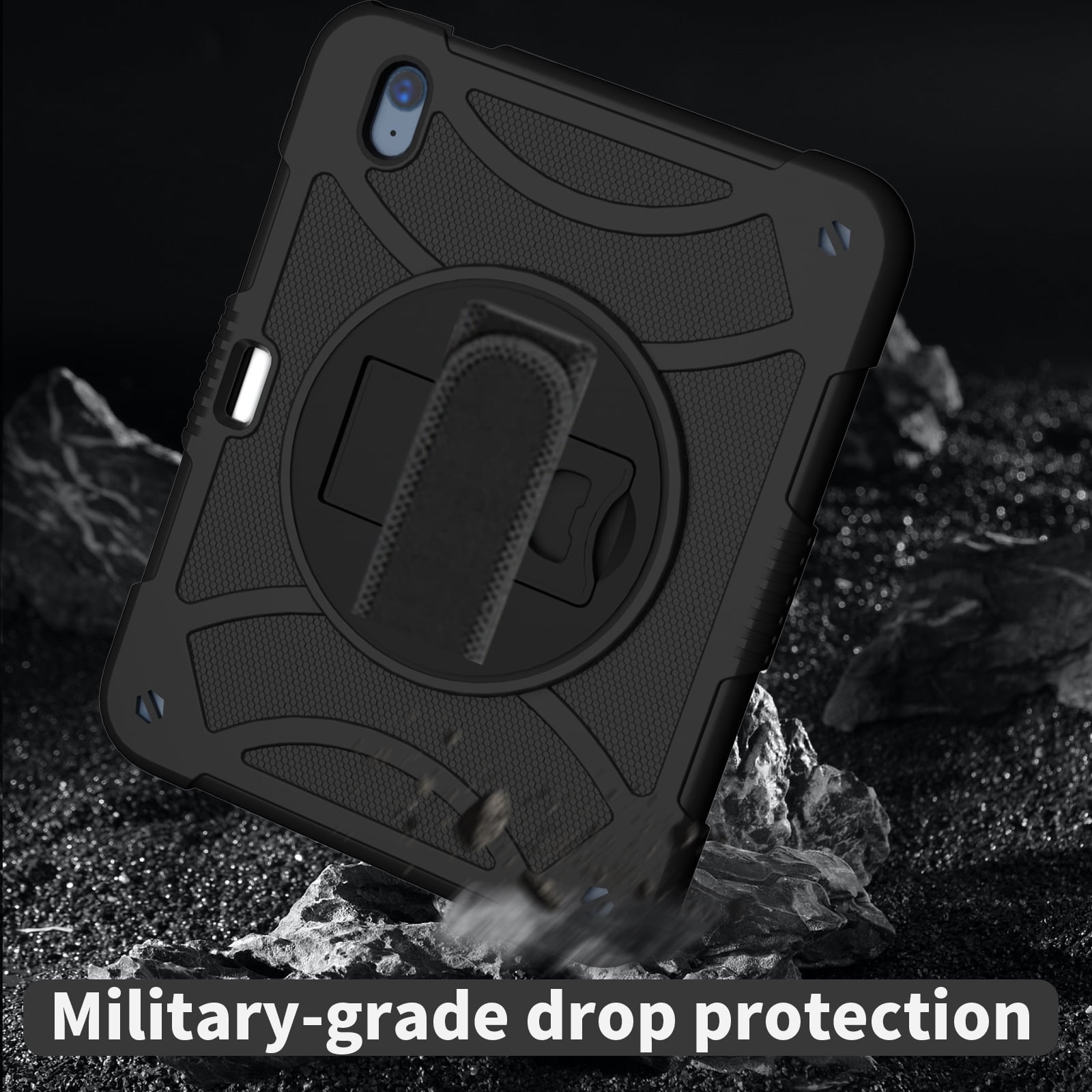 kids Case for iPad (A16) 11th Generation 11 Inch (2025), iPad 10th Generation 10.9 Inch (2022) Case, Military Grade Drop Protection with Hand/Shoulder Strap Rotating Stand Pencil Holder, Black