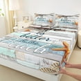 thumbnail image 3 of Manfei Beach Marine Bed Sheets Queen, Lodge Cabin Queen Sheet Sets, Seashell Starfish Bedding Sets Queen Size, Lightweight Bedroom Decorative, 4pcs, 3 of 7