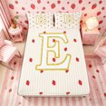 thumbnail image 3 of Meiyoeat Cute Strawberry Initial E Bed Sheets 4-Piece, Gold Stripe Print Full Size Sheets for Bedroom, 3 of 6