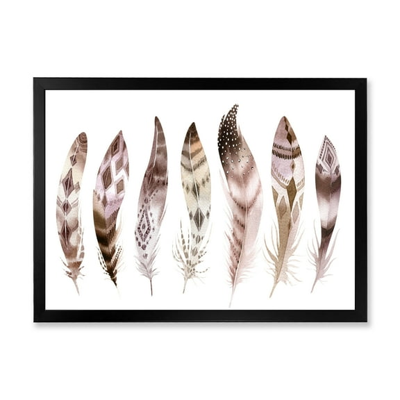 Designart 'Colourful Boho Art Feather Set X' Bohemian & Eclectic Framed Art Print