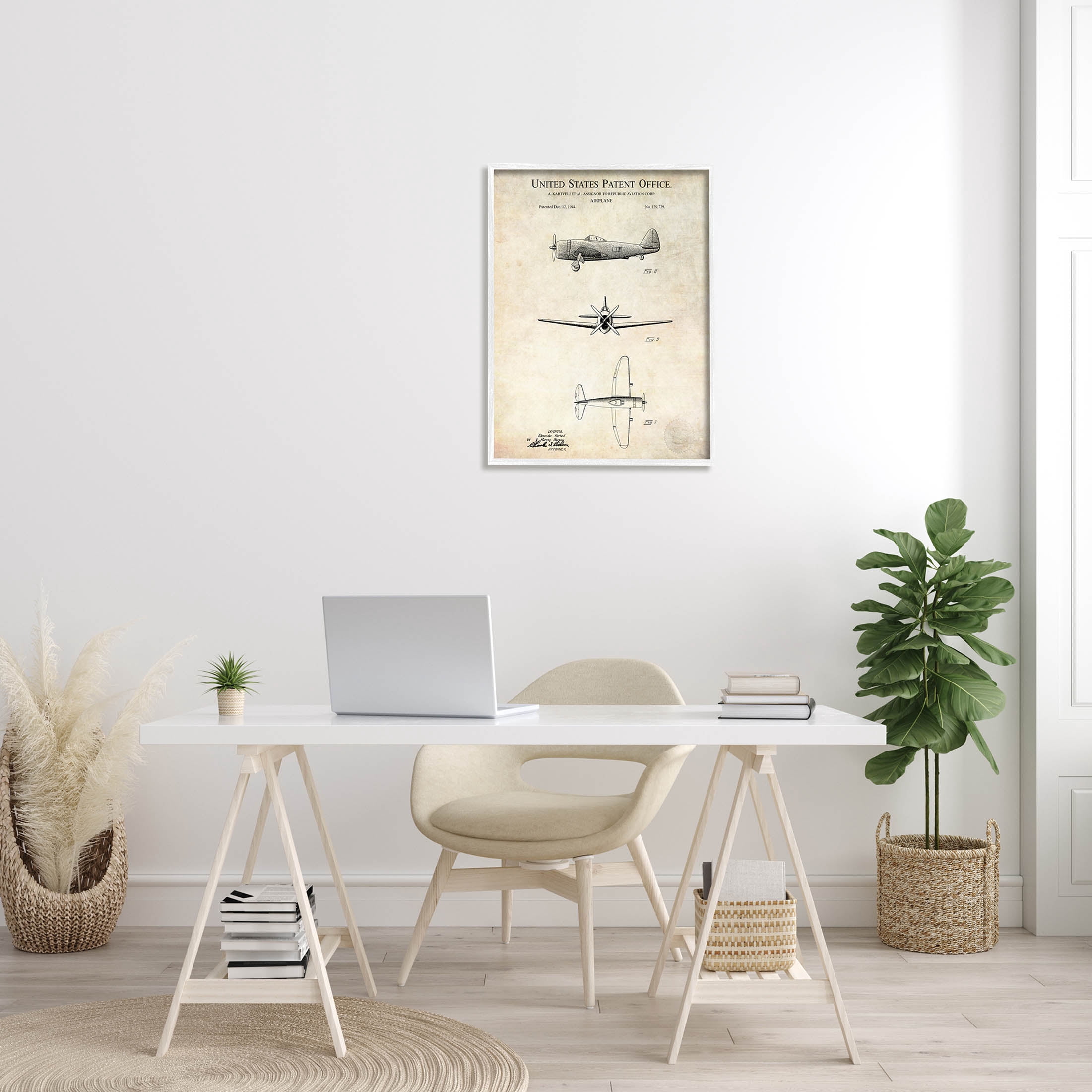 Stupell Industries Vintage Aircraft Diagram Chart Graphic Art White Framed Art Print Wall Art, Design by Karl Hronek