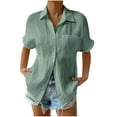thumbnail image 2 of Aloohaidyvio Business Casual Tops for Women,Womens Solid Color Short Sleeved Loose Fitting Button Solid Color Shirt Tops, 2 of 6